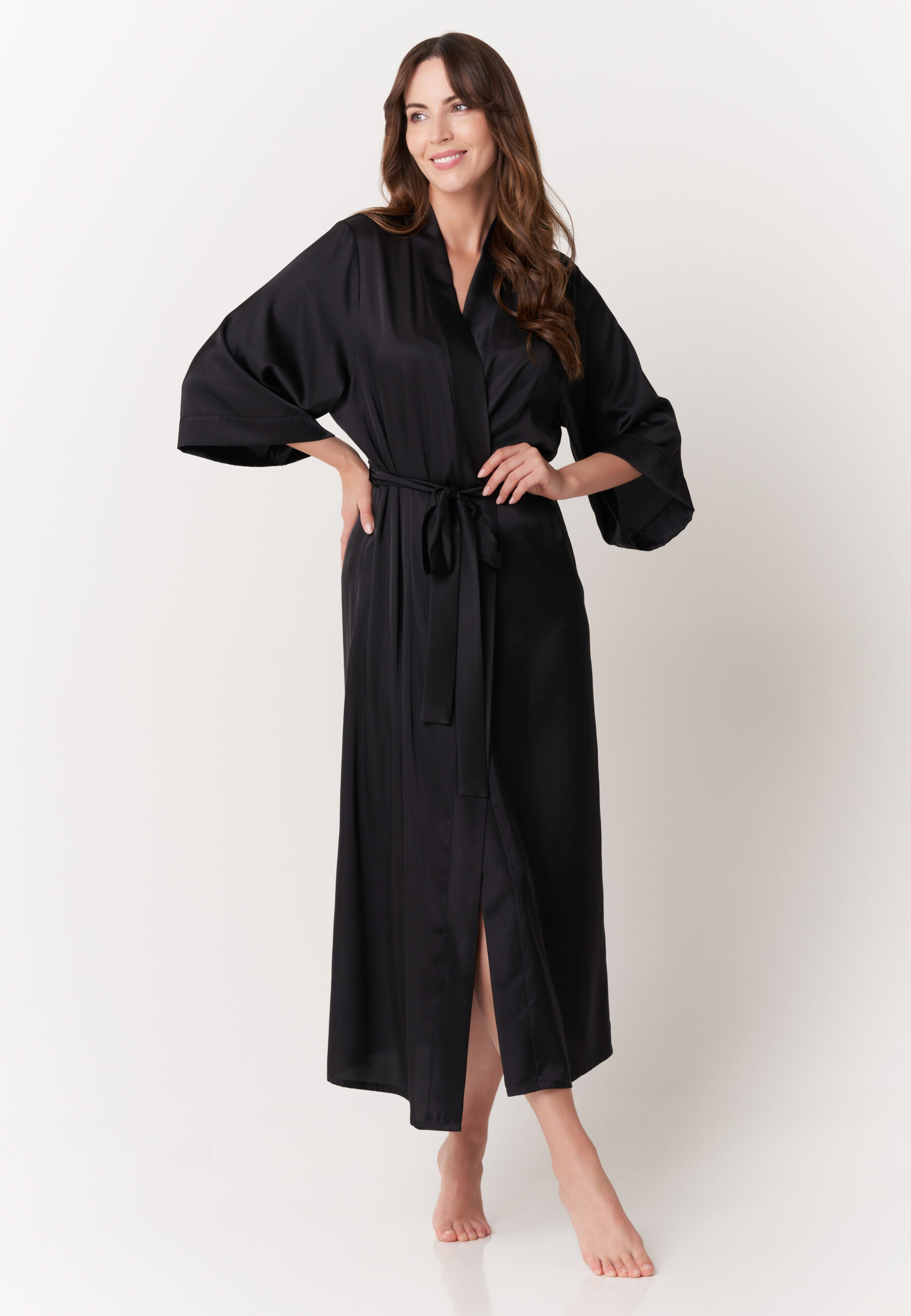 Veļa-Halāts Kimono Dream Black-maiga satīna naktsveļa.